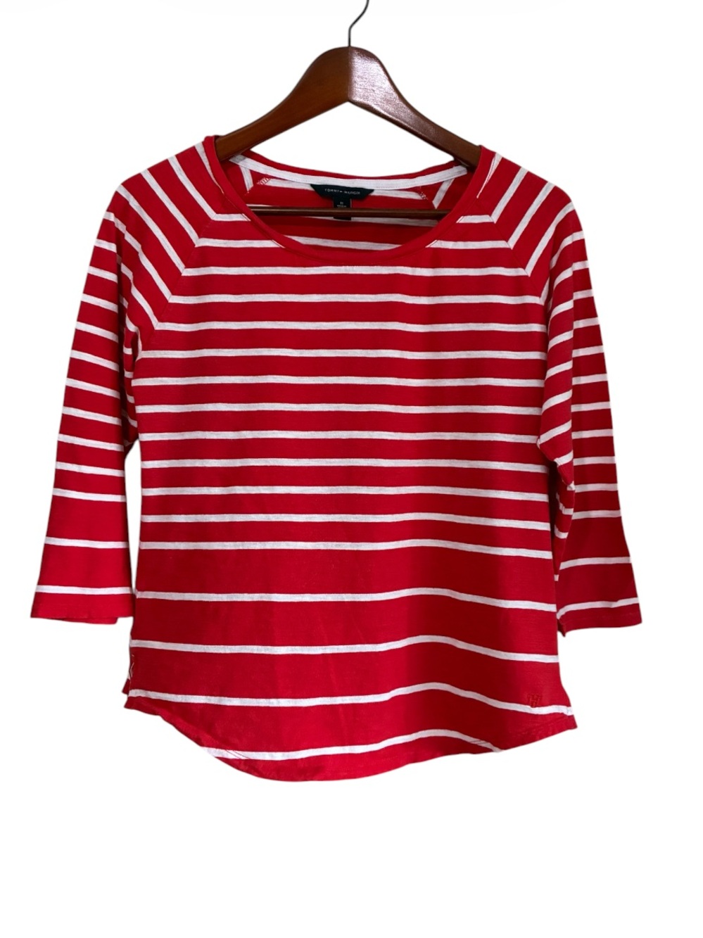 Tommy Hilfiger Women's Red & White Striped 100% Cotton Tee Size Medium